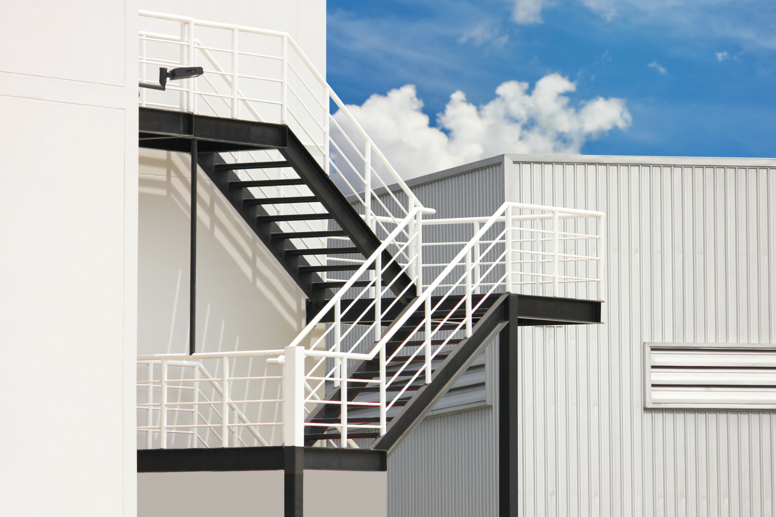 steel stairs install outside building in conteiner yard distribution center